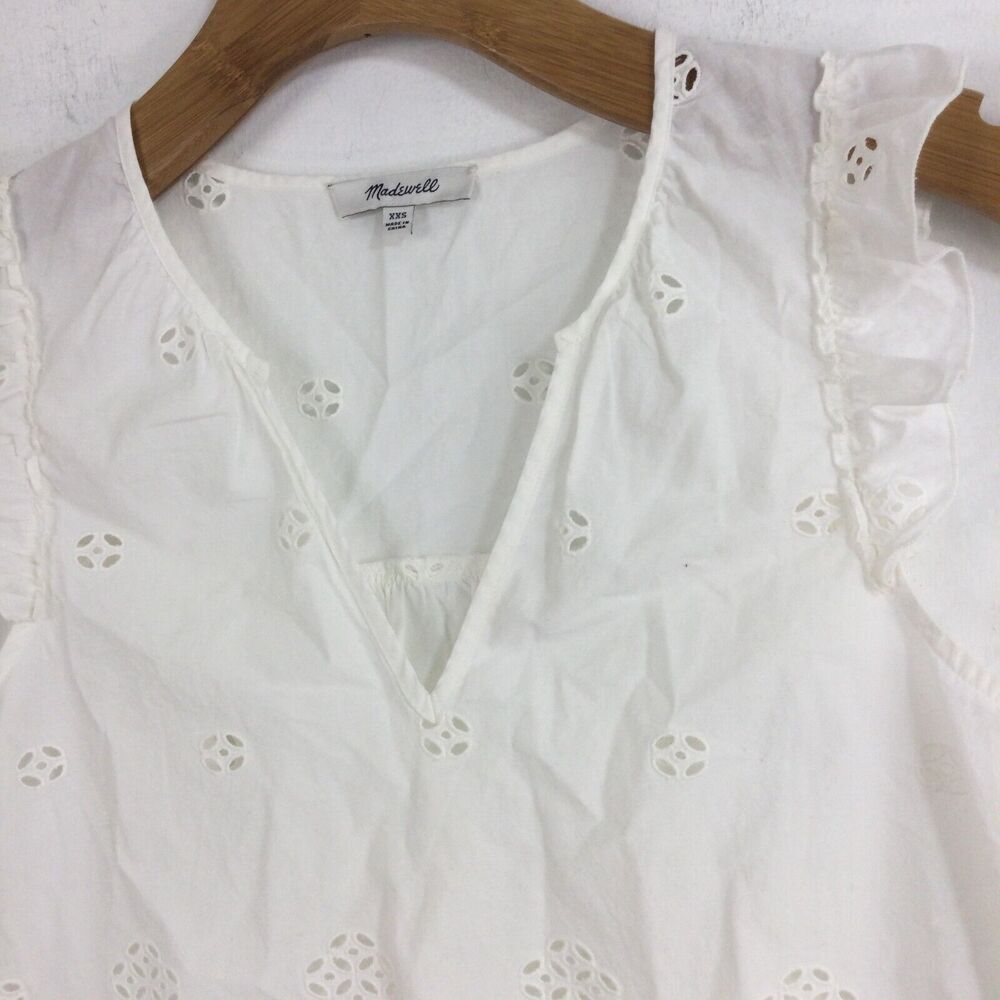 Madewell Eyelet Lace Garden V-Neck Scallop Sleeveless Blouse Tank Top White XXS - Picture 2 of 8